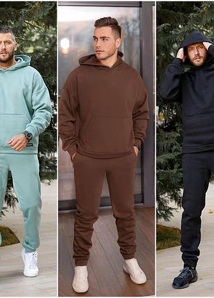 Зимний спортивный мужской костюм худи и штаны трехнить размеры батал