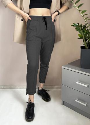 Штани жіночі зимові з начосом зі щільного трикотажу темно-сірий xl