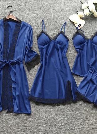 Женский комплект с халатом, пеньюаром, пижамой двойкой7 фото
