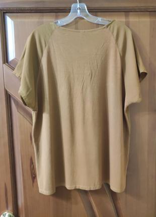 Віскозна комбінована блуза гірчичного кольору на р.52/ eur442 фото
