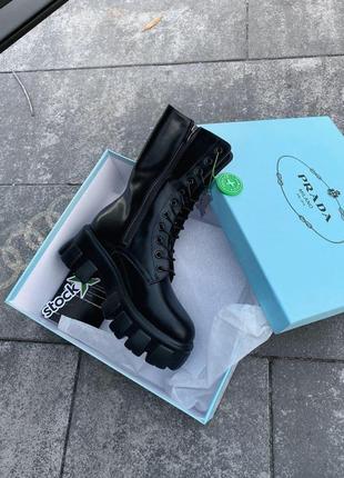 Женские ботинки prada pouch combat boots high black прада сапоги7 фото