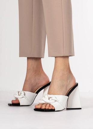 Жіночі літні мюлі з екошкіри на підборах білий 39 40 38 37 36