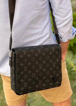 Сумка почтальон на плечо мужская черная брендовая канва