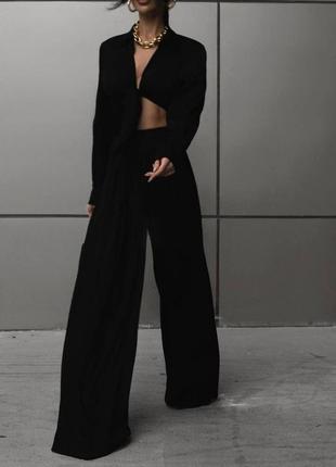 Женский черный костюм рубашка + штаны оверсайз легкий вискоза штапель тренд 20234 фото