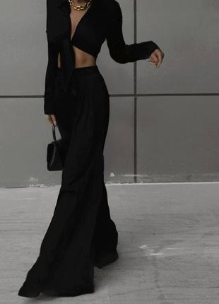 Женский черный костюм рубашка + штаны оверсайз легкий вискоза штапель тренд 20233 фото