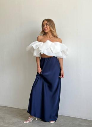 Женская базовая длинная меди синяя электрик юбка атлас лето тренд 2023 элегантная2 фото