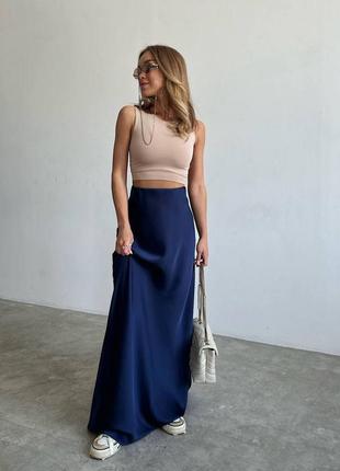 Женская базовая длинная меди синяя электрик юбка атлас лето тренд 2023 элегантная5 фото