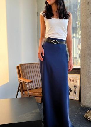 Женская базовая длинная меди синяя электрик юбка атлас лето тренд 2023 элегантная6 фото