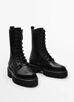 Чорні жіночі черевики на шнурівці берці високі1 фото