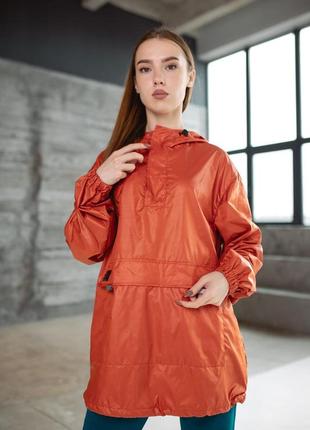 Женская куртка ветровка анорак терракотового цвета оверсайз3 фото