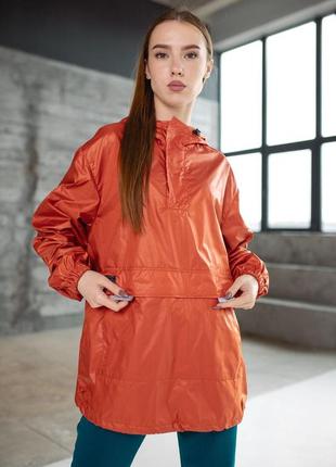 Женская куртка ветровка анорак терракотового цвета оверсайз5 фото
