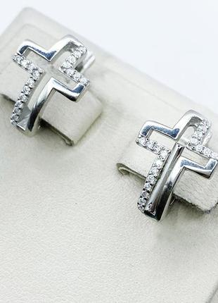 Сережки серебряные с кубическим цирконием "кресты" 3,22 г