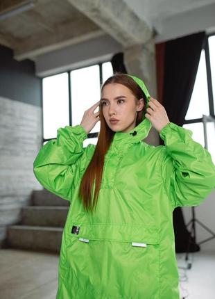 Женская куртка ветровка анорак цвет зеленое яблока оверсайз для девушек и подростков3 фото