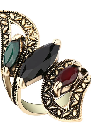 Позолоченное кольцо с цветными камнями код 1140