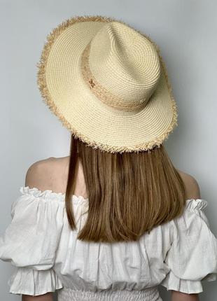 Шляпа женская федора летний светло бежевая 54-58 см sl210354 фото