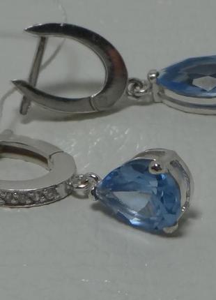 Новые серебряные серьги "леденец" голубые3 фото
