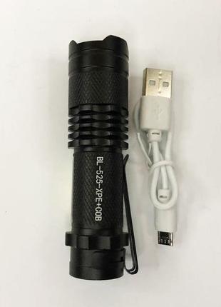 Тактичний кишеньковий ліхтар police 525/8468-хре+сов, li-ion акумулятор, zoom, зарядний пристрій micro usb, box9 фото