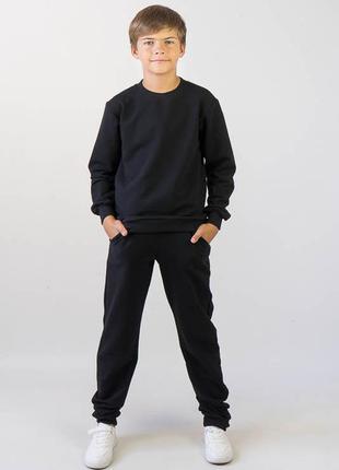 Базовый однотонный подростковый спортивный костюм чёрный серый , підлітковий чорний сірий спортивний костюм двунитка3 фото