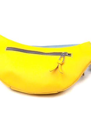 Шкіряна  сумка-бананка комбі жовто-блакитна2 фото