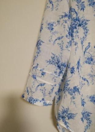 Zara лен и хлопок легкая блуза/рубашка с кружевом кроше и замечательным принтом5 фото