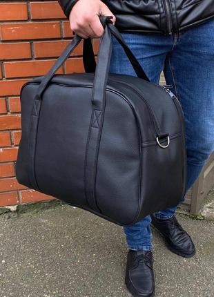 Дорожная вместительная спортивная сумка черная экокожа wagon3 фото