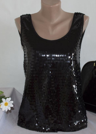 Брендовая черная блуза майка топ mango designed in barcelona паетки этикетка3 фото