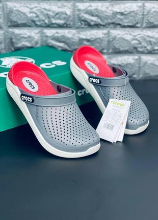 Crocs женские/ подростковые серо-красного цвета размеры 36-41