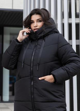Удлиненная зимняя женская куртка батал 107 / р.48-64 / черный2 фото