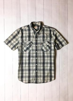 Чоловіча сіра бавовняна картата сорочка з коротким рукавом levis левайс. розмір s m