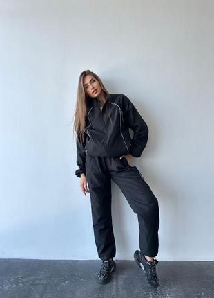 Спортивный костюм женский из плащевки черный серый малиновый розовый брюки штаны джоггеры куртка ветровка дождевик олимпийка бомбер оверсайз свободный