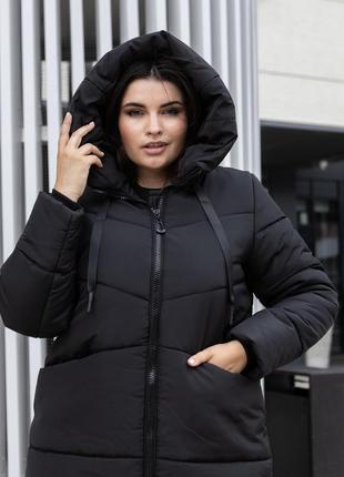 Удлиненная зимняя женская куртка батал 107 / р.48-64 / черный4 фото