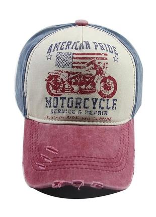 Кепка бейсболка motorcycle (мотоцикл, america,usa, флаг) с изогнутым козырьком красная, унисекс5 фото
