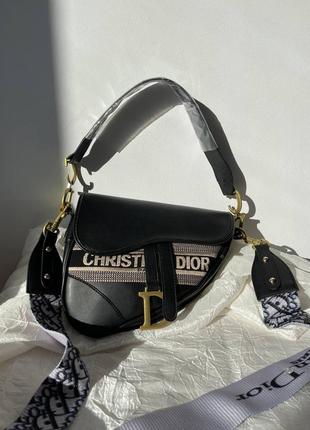 Брендова сумка christian dior saddle black beige2 фото