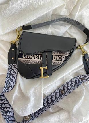 Брендова сумка christian dior saddle black beige