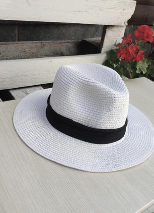 Капелюх солом'яний літній, білий пляжний жіночий капелюх, панама