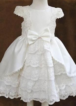 Платье белое, нарядное, праздничное, кружевное, рост 100 см.