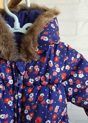 Темно-синя куртка в квіточки, фірми m&s, на 0/3 місяців (демі/зима)6 фото