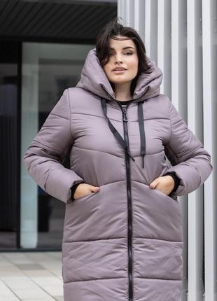 Удлиненная зимняя женская куртка батал 107 / р.48-64 / графит2 фото