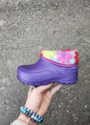 Дитячі чуні чобітки, зимові калоші доя дівчинки фіолетового кольору, зимове осіннє вуличне взуття