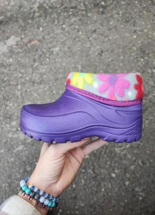 Дитячі чуні чобітки, зимові калоші доя дівчинки фіолетового кольору, зимове осіннє вуличне взуття3 фото