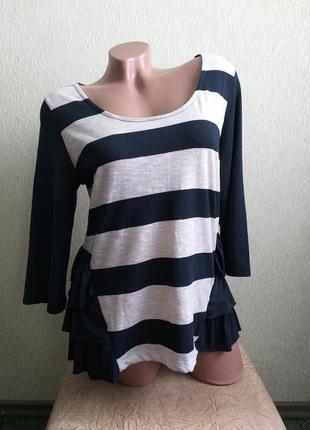 Футболка с баской. лонгслив в полоску. туника рукава 3/4. рюши, воланы, сборки. 6% лён.