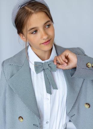Школьная форма для девочки, костюм двойка детский подростковый двубортный пиджак юбка гусиная лапка1 фото