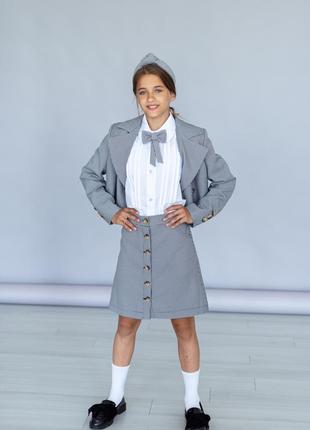 Школьная форма для девочки, костюм двойка детский подростковый двубортный пиджак юбка гусиная лапка2 фото