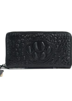 Шкіряний чоловічий клатч гаманець на блискавці з тисненням під крокодила, клатч чорний з натуральної3 фото