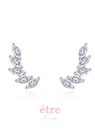 Срібні s925 сережки-пусети гвоздики крила ангела, сережки перо, сережки гілочка2 фото