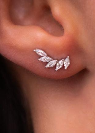 Срібні s925 сережки-пусети гвоздики крила ангела, сережки перо, сережки гілочка1 фото