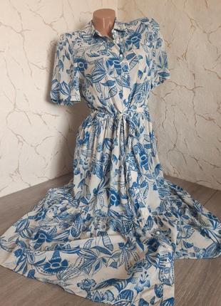 Платье миди вискоза белое в цветочный синий принт,46 р2 фото
