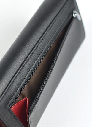 Черный женский классический кошелек на магнитах, кошелек из натуральной кожи с клапаном4 фото