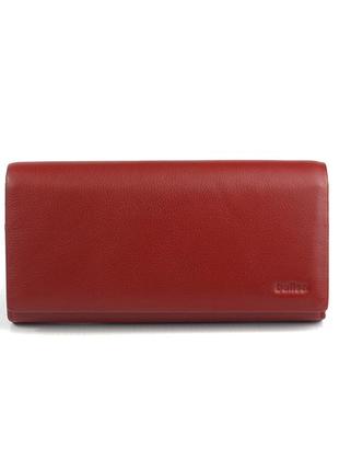 Темно червоний жіночий гаманець з клапаном на магнітах, гаманець з натуральної шкіри