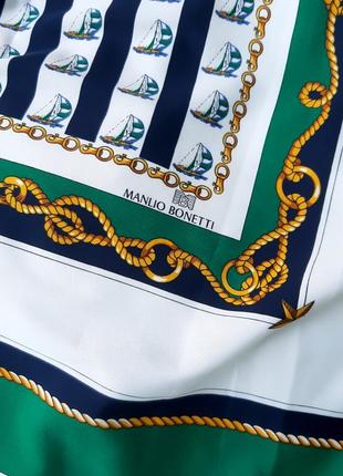 Брендовый шелковый платок, большой платок manlio bonetti, принт морская тематика2 фото
